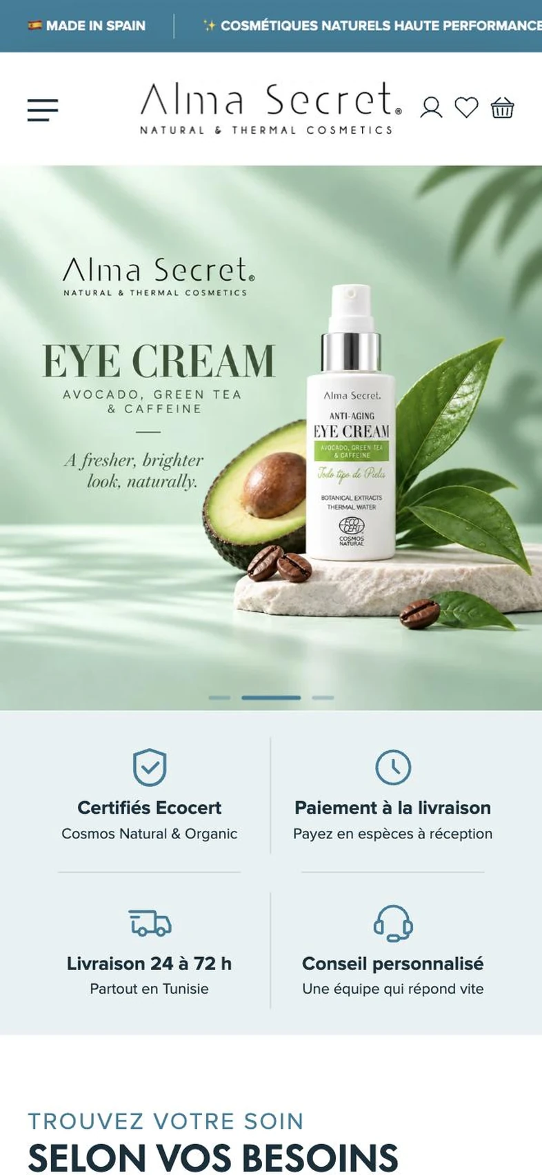 Alma Secret mobile homepage