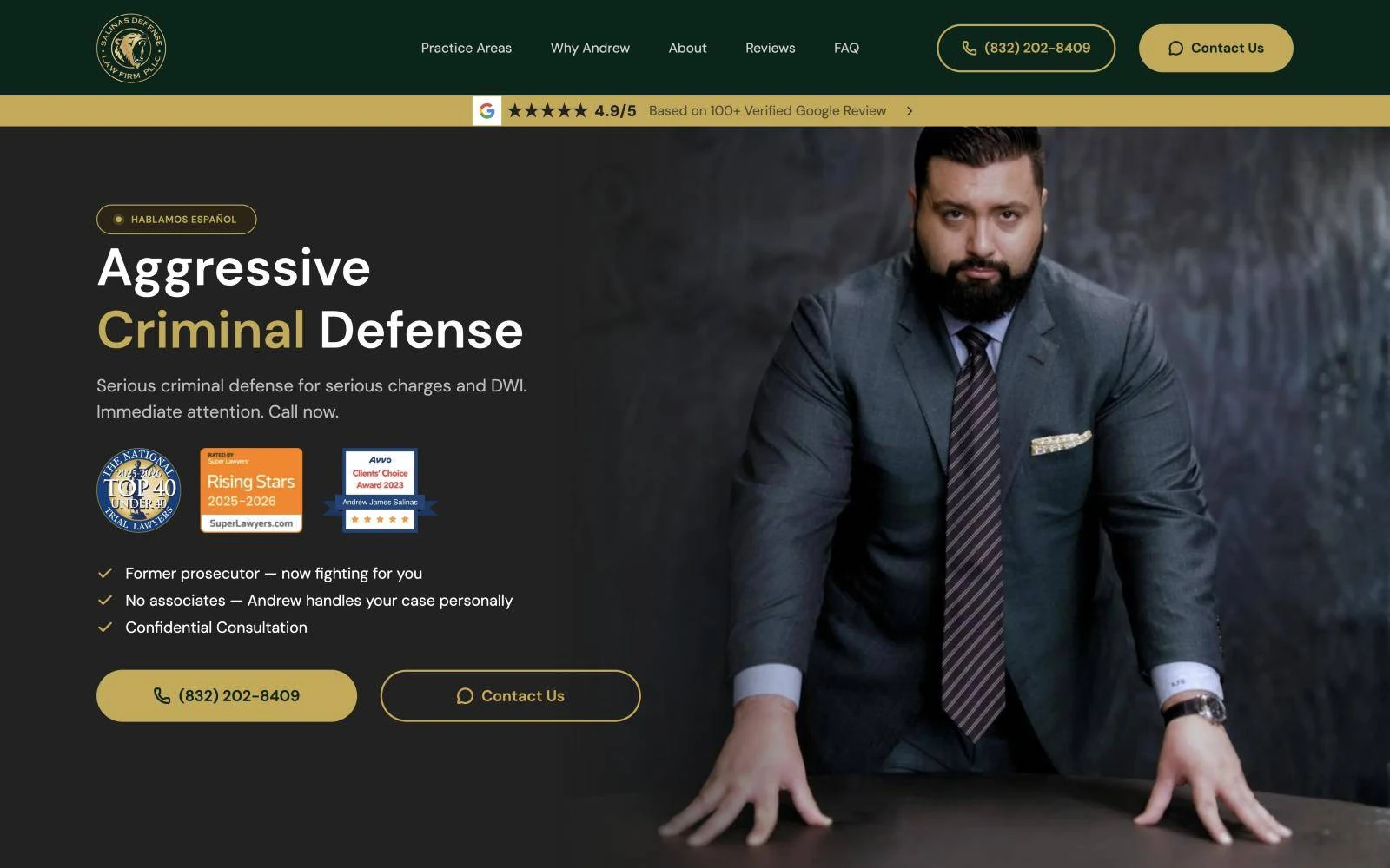 Salinas Defense landing page