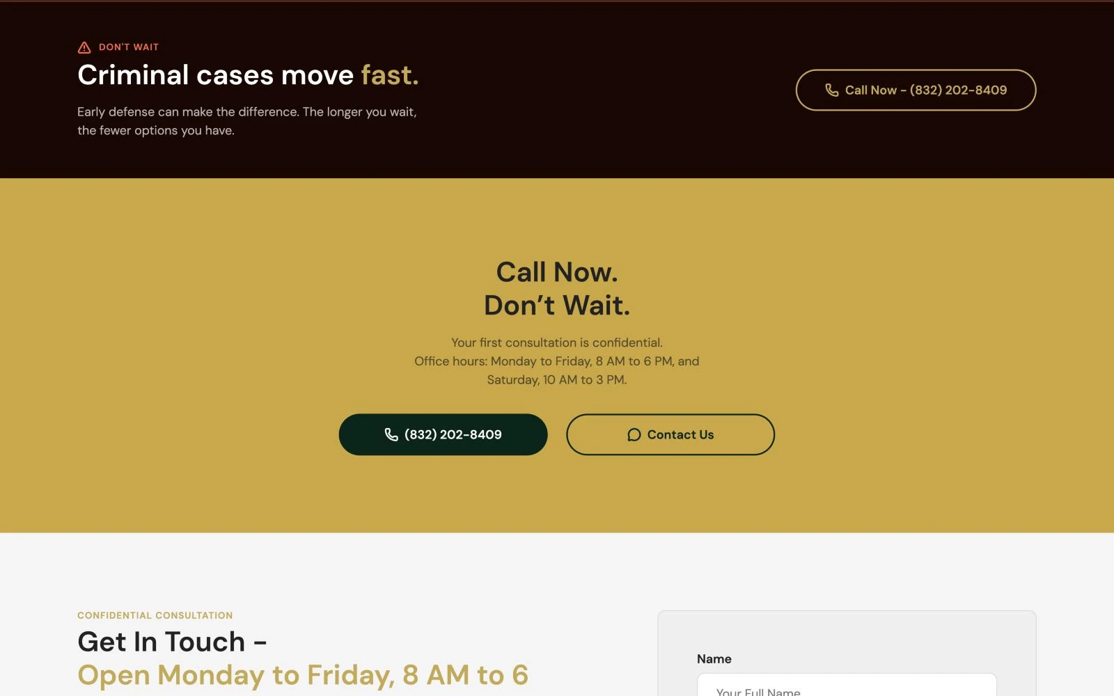 Criminal cases move fast band and Call now block
