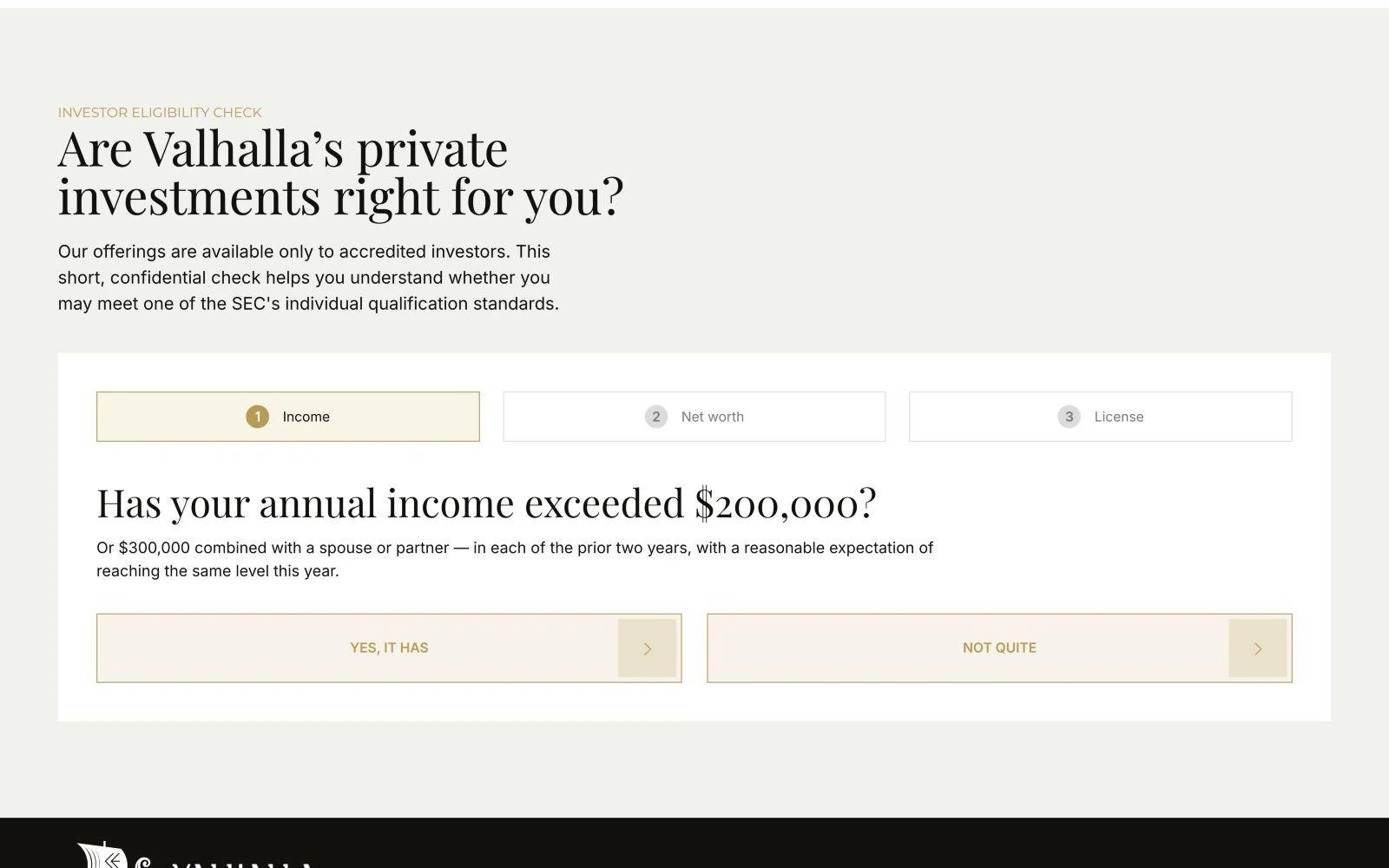 Investor eligibility check on desktop