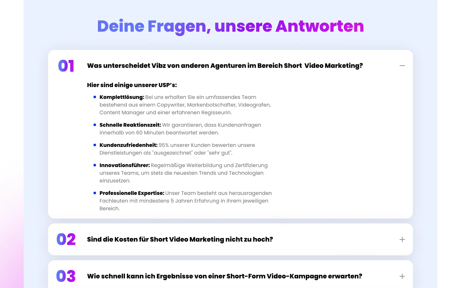 FAQ section on desktop