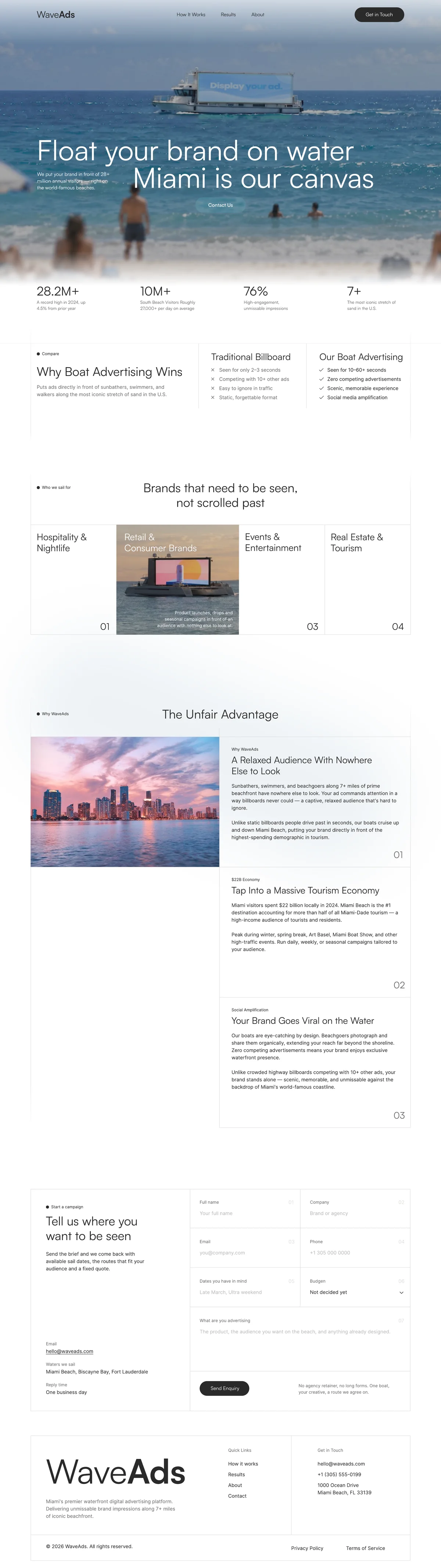 Full AdVoyage landing page design, top to bottom